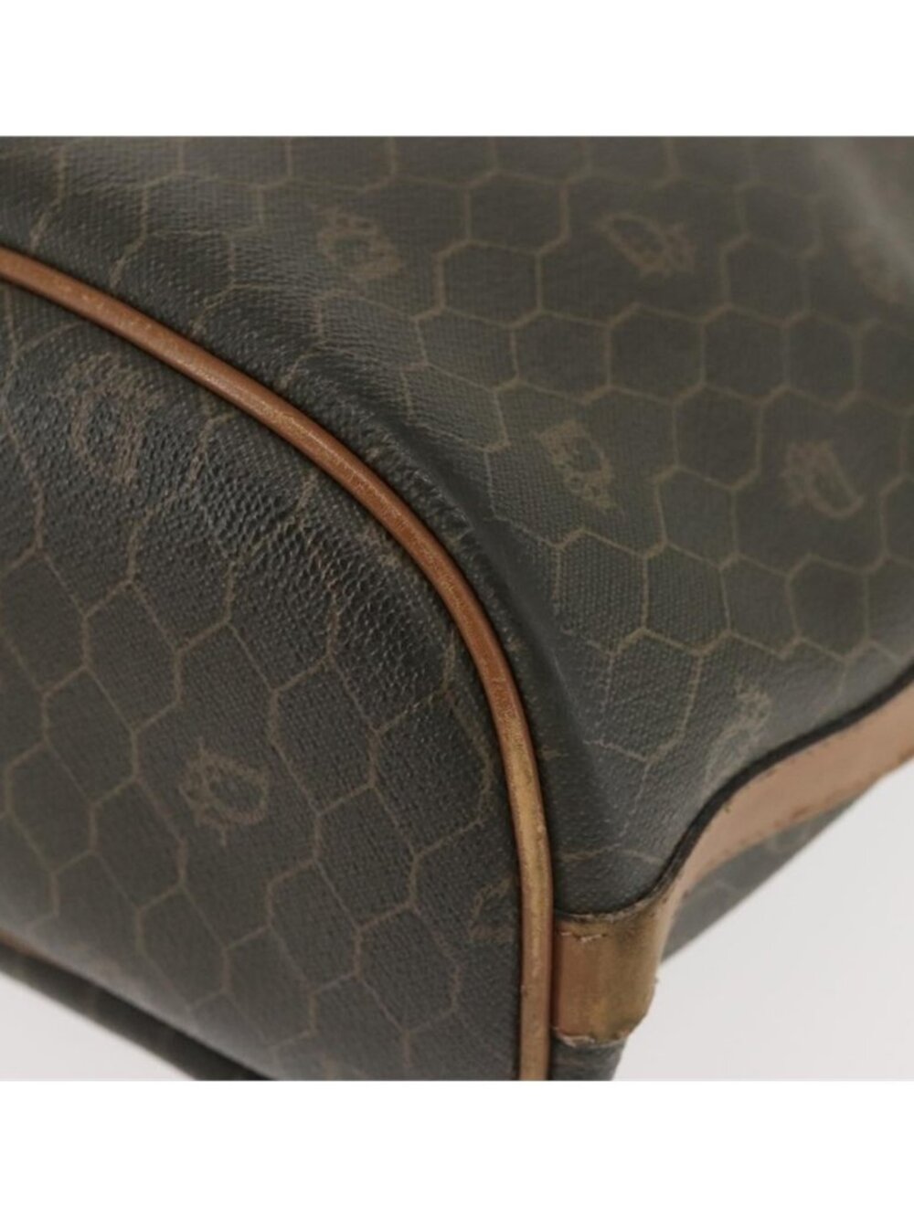 Authentic Christian Dior Honeycomb Canvas Shoulder Bag PVC Black Gold - Picture 3 of 16